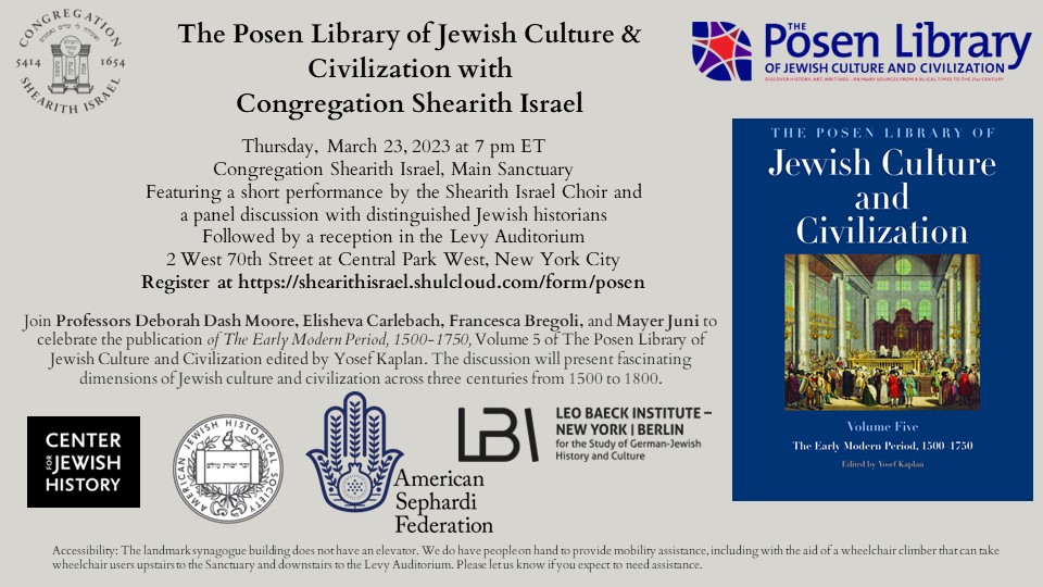 BOOK LAUNCH: The Posen Library of Jewish Culture & Civilization: The Early Modern Period, 1500-1750, Volume 5
